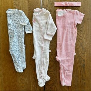 Marquise Bundle Blue Floral Warm Pink White Stripe Footies Girls Summer Outfit